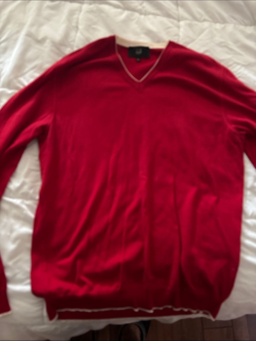 Dunhill Men's V-Neck Sweater in Red with Contrast Trim